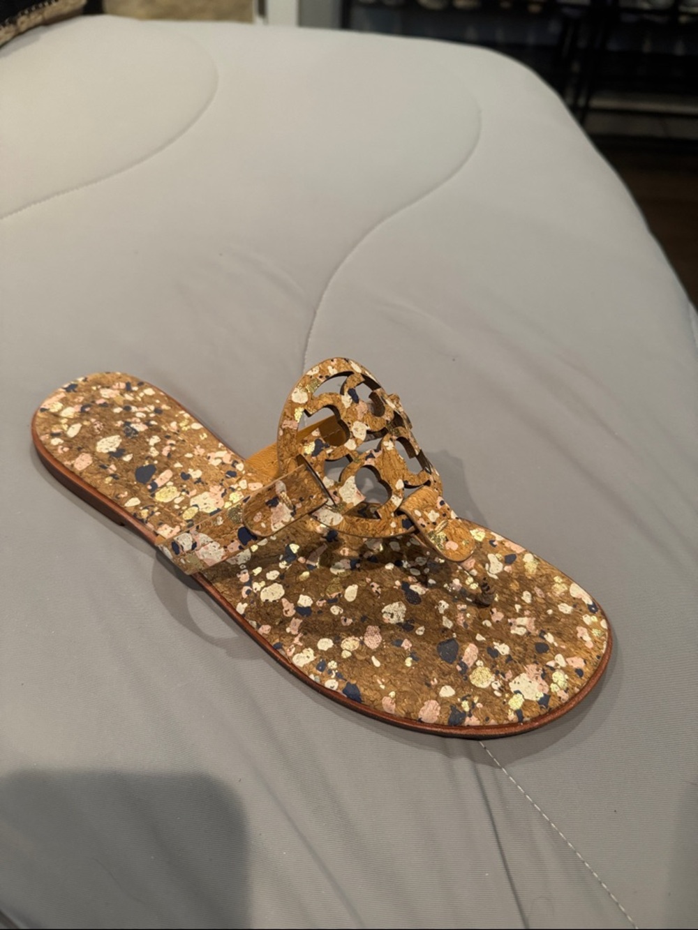 Tory Burch Metallic Gold Confetti Miller Slide Sandal